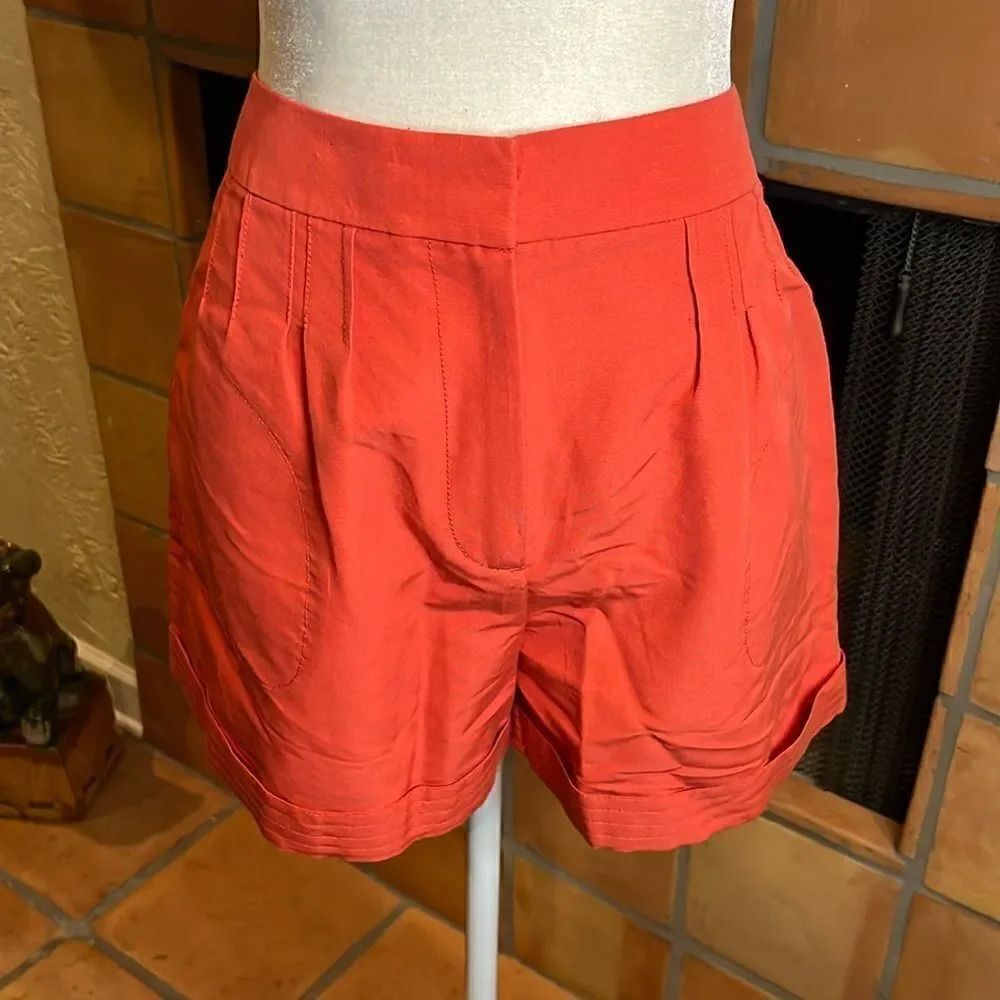 Tory Burch Coral Cotton/Silk Mini Pleated Shorts, 6!